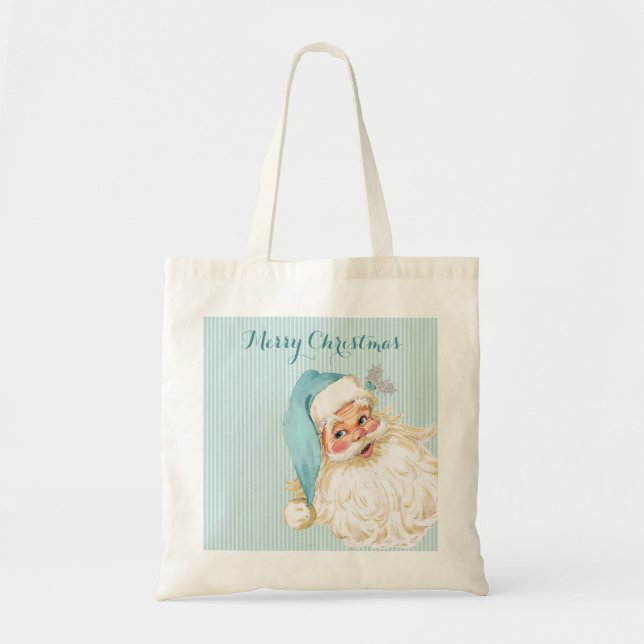Vintage Victorian Santa Claus Turquoise Tote Bag (Front)
