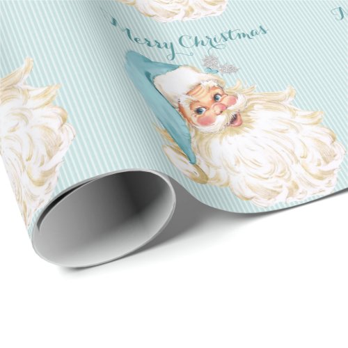 Vintage Victorian Santa Claus Turquoise Wrapping Paper