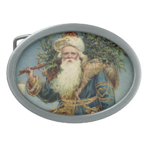 Vintage Victorian Santa Claus with Christmas Tree Belt Buckle