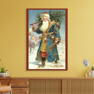 Vintage Victorian Santa Claus with Christmas Tree Canvas Print