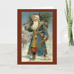 Vintage Victorian Santa Claus with Christmas Tree Holiday Card