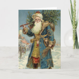 Vintage Victorian Santa Claus with Christmas Tree Holiday Card