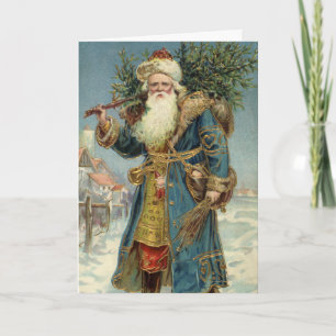 Vintage Victorian Santa Claus with Christmas Tree Holiday Card