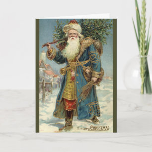 Vintage Victorian Santa Claus with Christmas Tree Holiday Card
