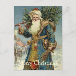 Vintage Victorian Santa Claus with Christmas Tree Holiday Postcard