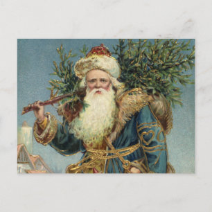 Vintage Victorian Santa Claus with Christmas Tree Holiday Postcard