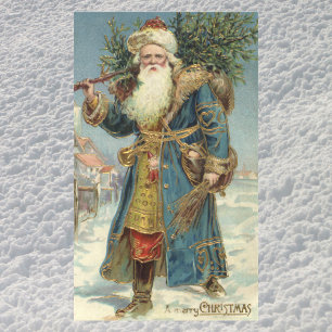 Vintage Victorian Santa Claus with Christmas Tree Rectangular Sticker