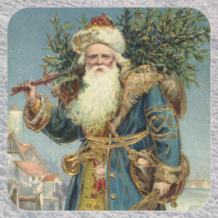 Vintage Victorian Santa Claus with Christmas Tree Square Sticker