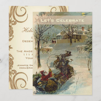 Vintage Victorian Santa Holiday Christmas Party Invitation