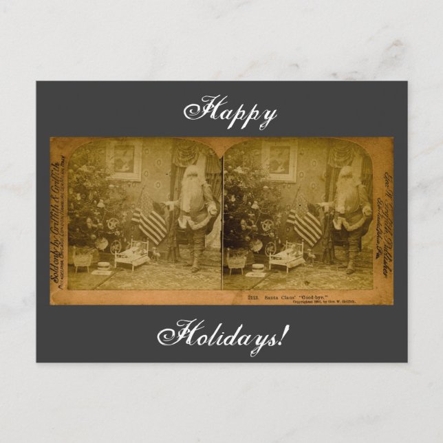 Vintage Victorian Santa Stereoview Holiday Postcard (Front)