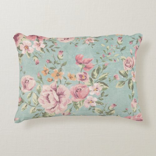 Vintage victorian shabby chic pale blue floral red decorative pillow