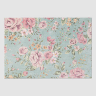 Vintage victorian shabby chic pale blue floral red tissue paper