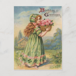 Vintage Victorian Shamrock March Happy Birthday Postcard