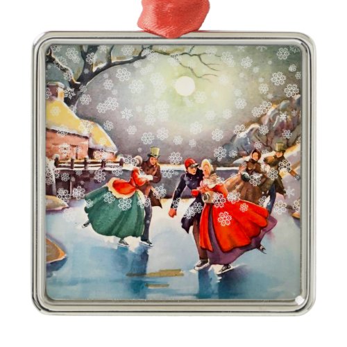 Vintage Victorian Skaters Metal Ornament