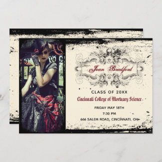 Vintage Victorian Skull Graduation Photo Invitation