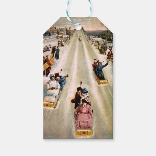 Vintage Victorian Sledding Hill Christmas Gift Tags