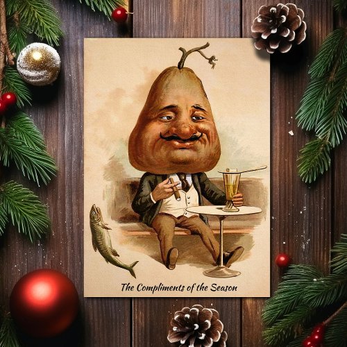 Vintage Victorian Smoking Pear Head Christmas Card