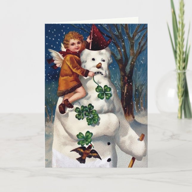 Vintage Victorian Snowman Christmas Card (Front)