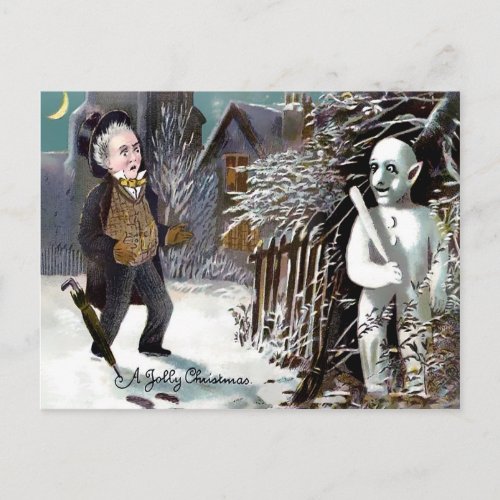 Vintage Victorian Snowman Thug Christmas Postcard