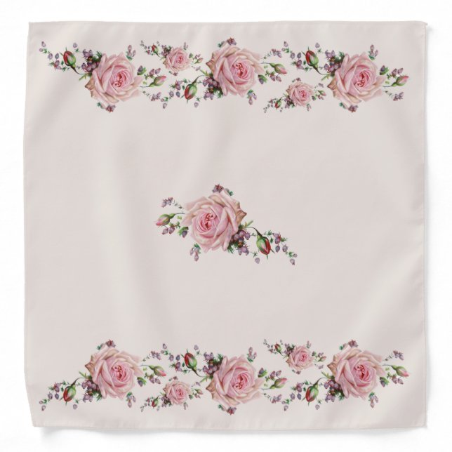 Vintage Victorian Soft Romantic Pink Roses Bandana (Front)