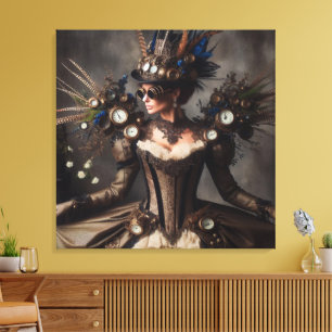 Vintage Victorian Steampunk Clockwork Time Lady Canvas Print