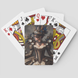 Vintage Victorian Steampunk Clockwork Time Lady Poker Cards