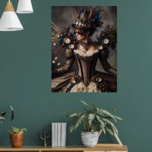 Vintage Victorian Steampunk Clockwork Time Lady Poster