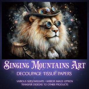 Vintage Victorian Steampunk Lion Decoupage Tissue Paper