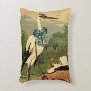 Vintage Victorian Stork and Baby Carriage Accent Pillow