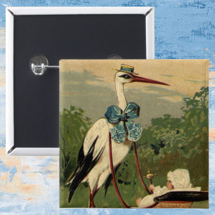 Vintage Victorian Stork and Baby Carriage Button