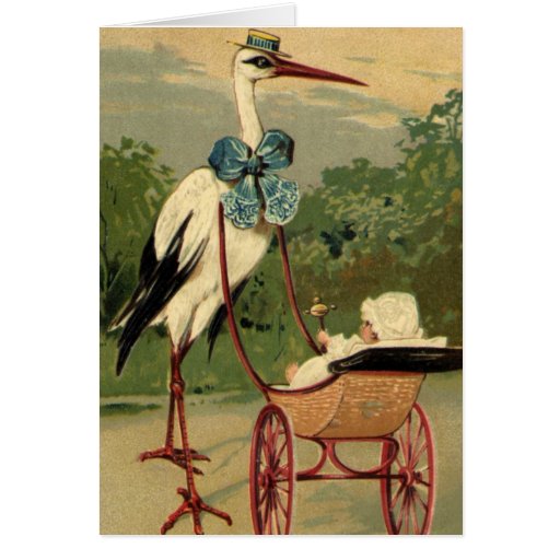 Vintage Victorian Stork and Baby Carriage Card | Zazzle