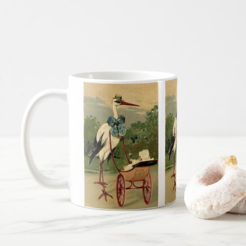 Vintage Victorian Stork and Baby Carriage Coffee Mug