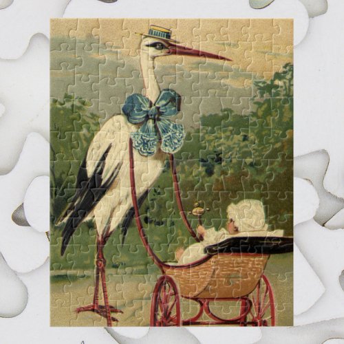 Vintage Victorian Stork and Baby Carriage Jigsaw Puzzle