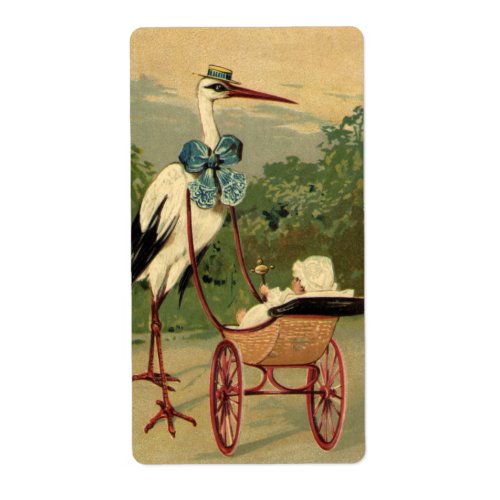 Vintage Victorian Stork and Baby Carriage Label