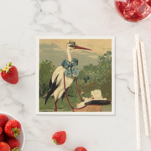 Vintage Victorian Stork and Baby Carriage Napkins