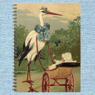 Vintage Victorian Stork and Baby Carriage Notebook