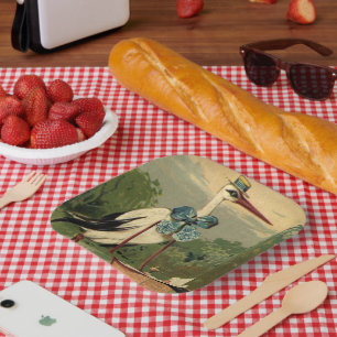 Vintage Victorian Stork and Baby Carriage Paper Plates
