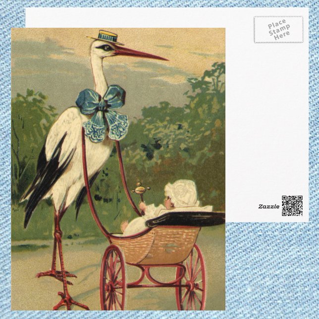 Vintage Victorian Stork and Baby Carriage Postcard (Creator Uploaded)