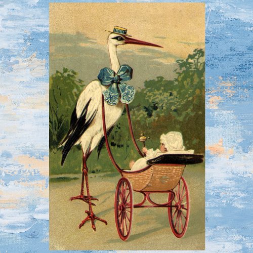 Vintage Victorian Stork and Baby Carriage Poster