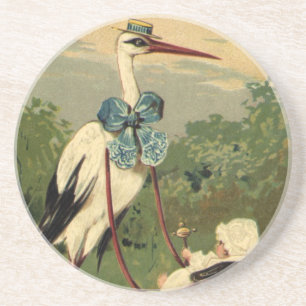 Vintage Victorian Stork and Baby Carriage Sandstone Coaster