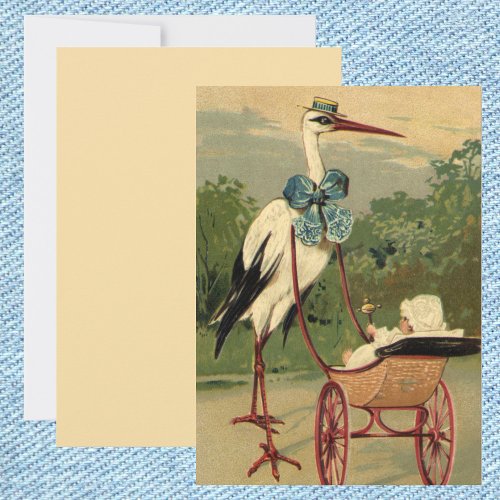 Vintage Victorian Stork Baby Carriage Invitation