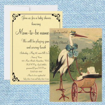 Vintage Victorian Stork  Baby Shower Invitation by YesterdayCafe at Zazzle