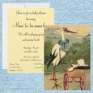 Vintage Victorian Stork with Carriage Baby Shower Invitation
