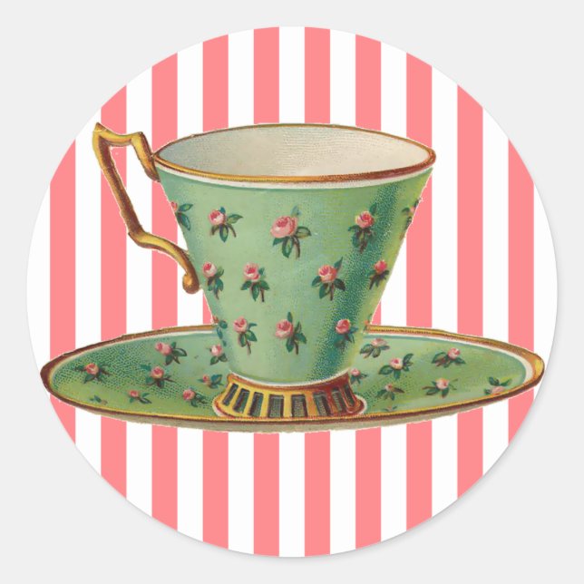 Vintage Victorian Tea Cup Classic Round Sticker (Front)