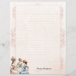 Vintage Victorian Tea Lined Name Stationery Paper