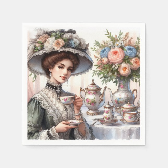 Vintage Victorian Tea Party Paper Napkin (Front)