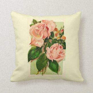 Vintage Victorian Tea Roses, Pink Throw Pillow