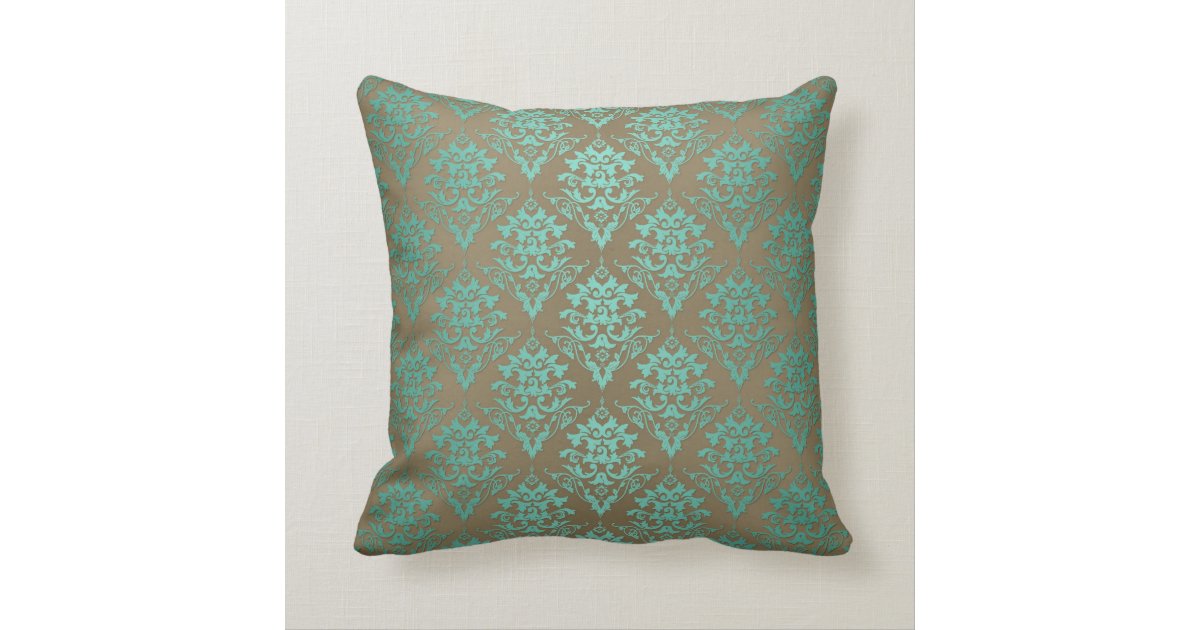Vintage Victorian Teal Over Brown Damask Throw Pillow Zazzle Com
