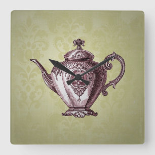 Vintage Victorian Teapot Square Wall Clock