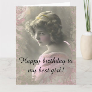 Vintage Victorian Teenage Girl in Pink Big Card